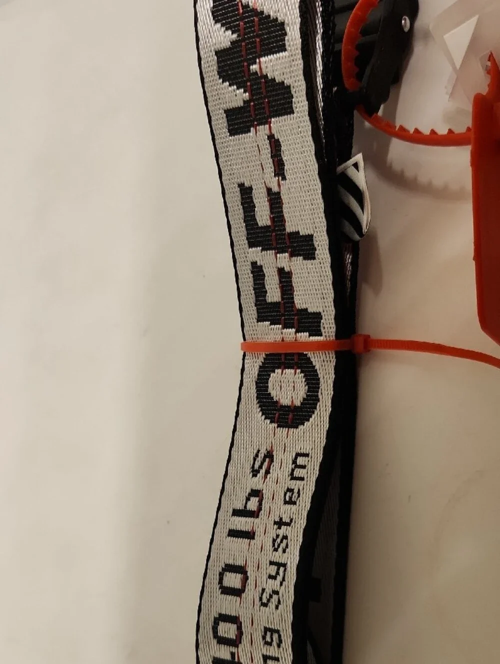 Off-White White and Black Industrial Webbing Belt with Orange Tag